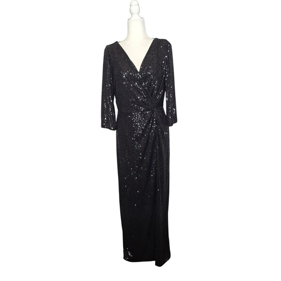 Alex Evenings Dresses & Skirts - Alex Evenings Black Long Sequin Gown 3/4 Sleeve Formal Dress Size 12